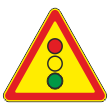 Дорожный знак 1.8 «Светофорное регулирование» (временный) (металл 0,8 мм, I типоразмер: сторона 700 мм, С/О пленка: тип В алмазная)